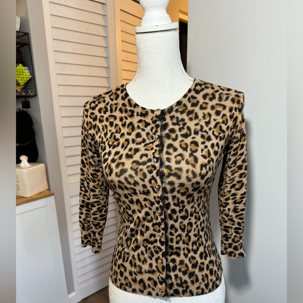 White House Black Market Women’s Cardigan, Leopard Print, Buttoned, Size XS